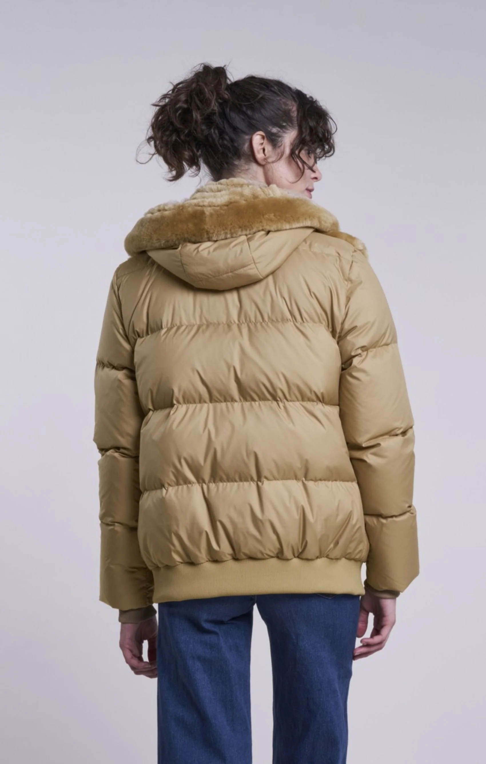 215HDC Down hooded jacket with shearling yoke   $95   Final Sale - Image 4