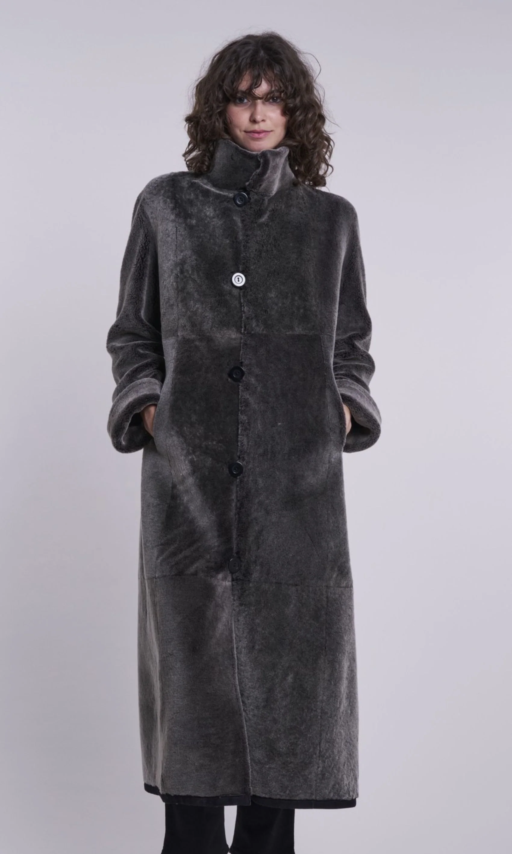 2283  Maxi Length Shearling Coat - Image 3