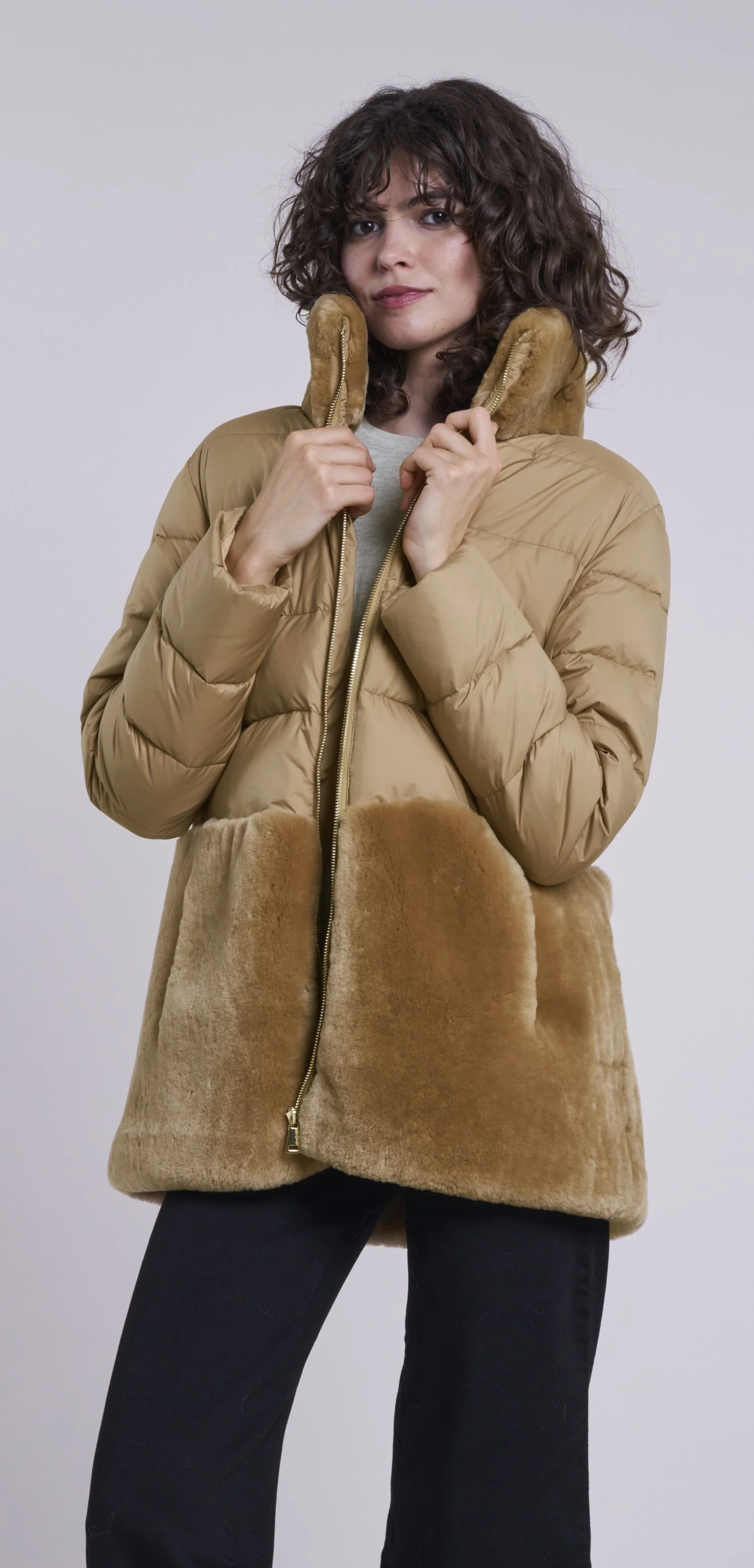 216  Down topper with genuine shearling skirt and collar $290 - Image 8