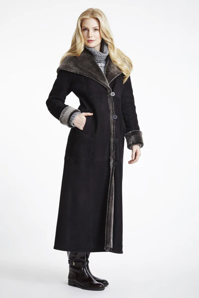 #6423 Long Hooded  Shearling Coat - Image 3
