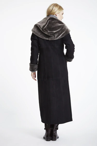 #6423 Long Hooded  Shearling Coat - Image 4