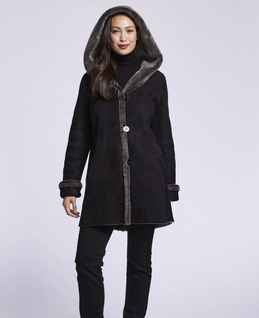 007 Reversible  hooded shearling topper - Image 4